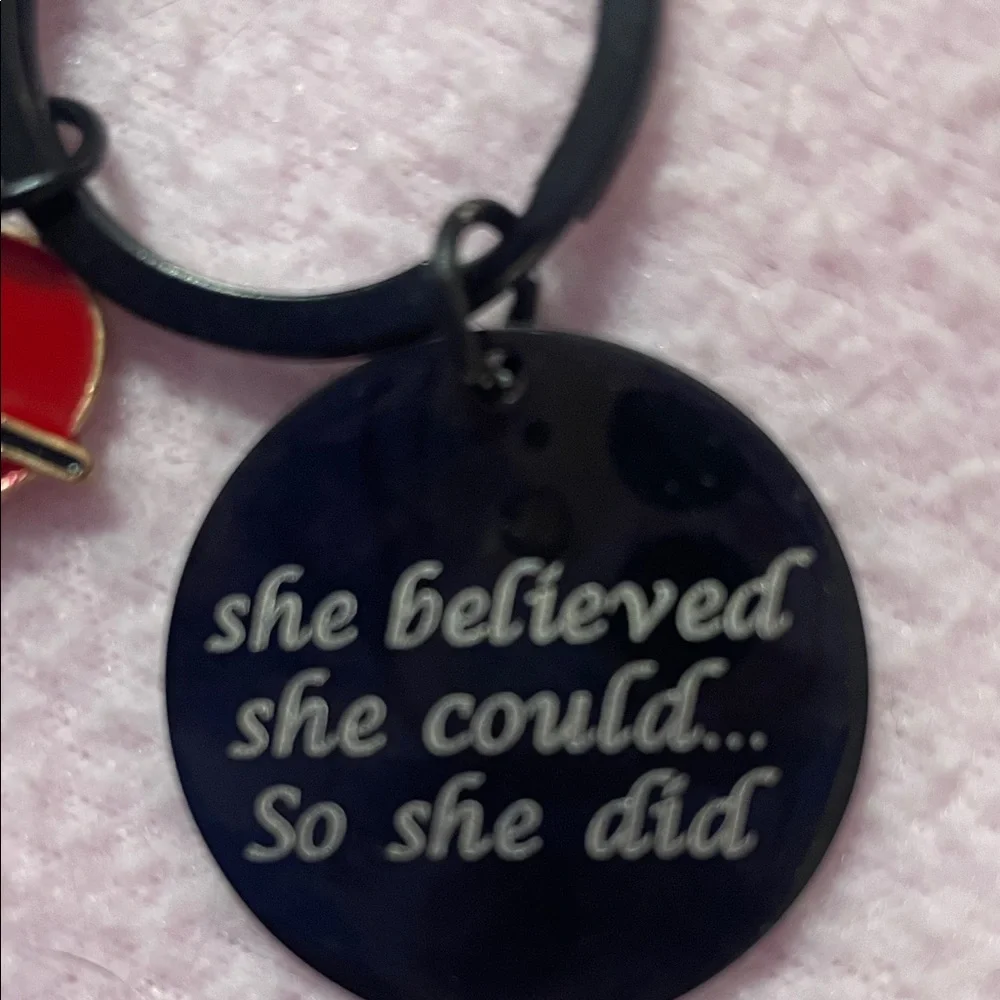 Keychain -Inspirational with Red Heart Charm-“She believed she could,so she did”